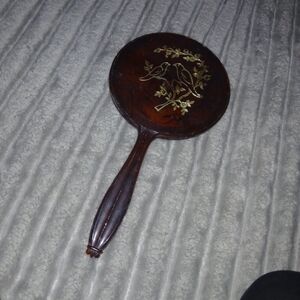 Vintage Elegant Brown Hand Mirror with Gold Bird Design